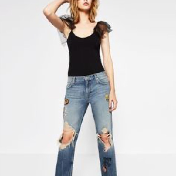 ZARA T-SHIRT WITH SHORT TULLE SLEEVES - Picture 3 of 7